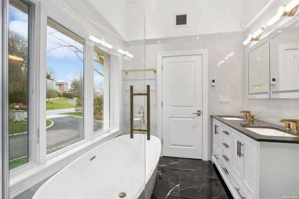 Bathroom, Dual Sink Vanities, Glass Shower, Interior, Marble