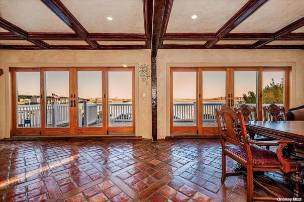 Dining room, Interior, Recessed Lighting, Water, Wooden Beams