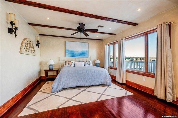 Bedroom, Interior, Recessed Lighting, Wooden Beams, Wood Texture Flooring