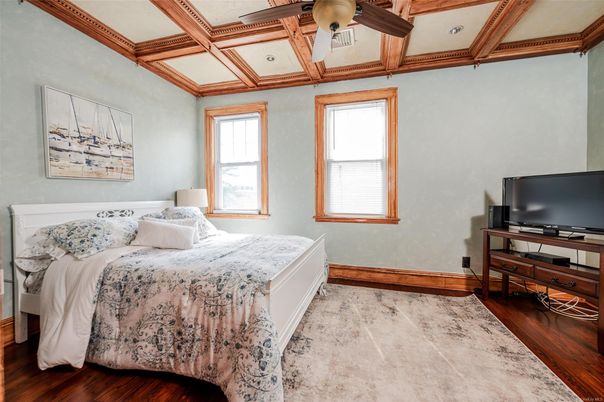 Bedroom, Interior, Recessed Lighting, Wooden Beams, Wood Texture Flooring