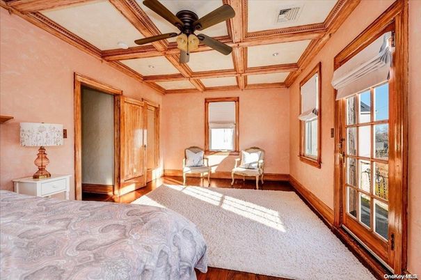 Bedroom, Interior, Recessed Lighting, Wooden Beams, Wood Texture Flooring