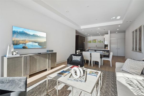Dining room, Interior, Kitchen, Living room, Recessed Lighting, Wood Texture Flooring
