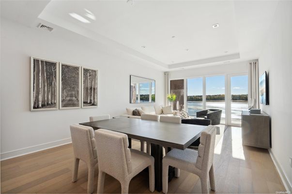 Dining room, Interior, Living room, Recessed Lighting, Water, Wood Texture Flooring