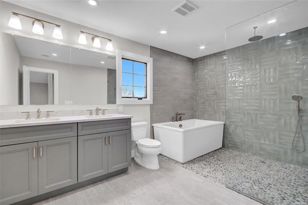 Bathroom, Dual Sink Vanities, Free Standing Baths, Glass Shower, Interior, Recessed Lighting
