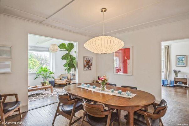 Dining room, Interior, Pendant Lights, Wood Texture Flooring