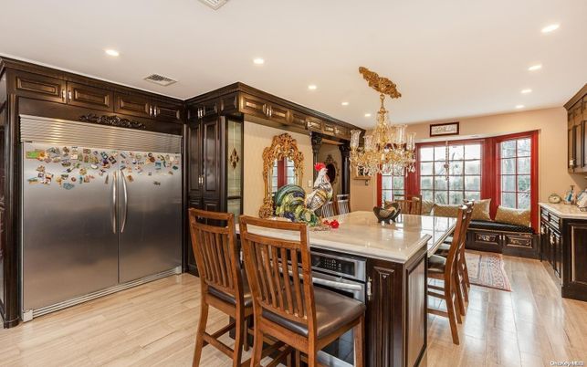Chandelier, Dining room, Interior, Kitchen, Recessed Lighting, Wood Texture Flooring