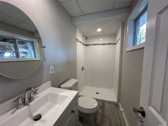 Bathroom, Interior, Recessed Lighting, Wood Texture Flooring