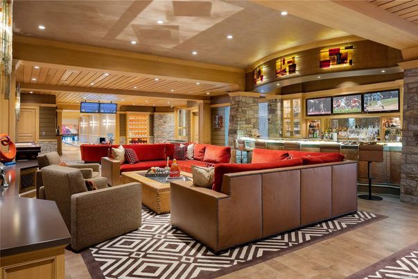 Interior, Living room, Recessed Lighting, Stone Walls, Wood Texture Flooring