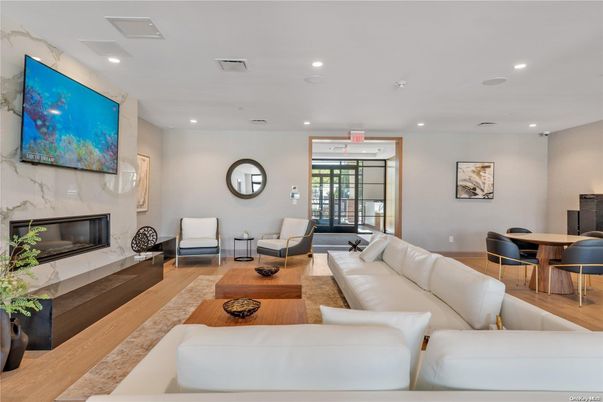 Dining room, Fireplace, Interior, Living room, Recessed Lighting, Wood Texture Flooring