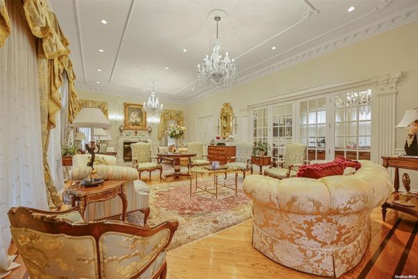 Chandelier, Fireplace, Interior, Living room, Recessed Lighting, Wood Texture Flooring