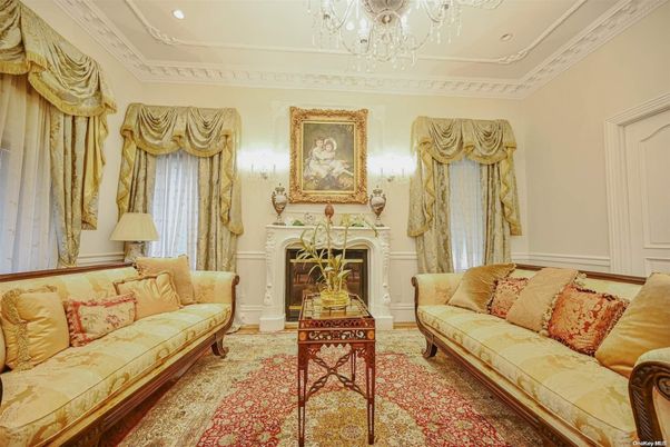 Chandelier, Fireplace, Interior, Living room, Recessed Lighting