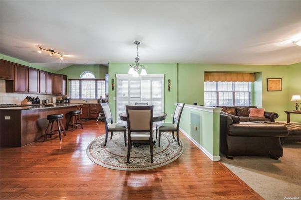 Dining room, Interior, Kitchen, Living room, Pendant Lights, Wood Texture Flooring