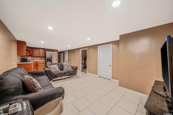Fireplace, Interior, Kitchen, Living room, Recessed Lighting, Stainless Steel Appliances