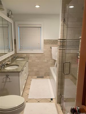 Bathroom, Dual Sink Vanities, Glass Shower, Interior, Recessed Lighting