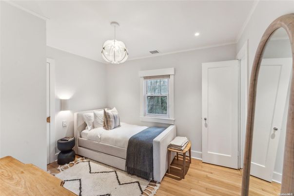 Bedroom, Interior, Pendant Lights, Recessed Lighting, Wood Texture Flooring