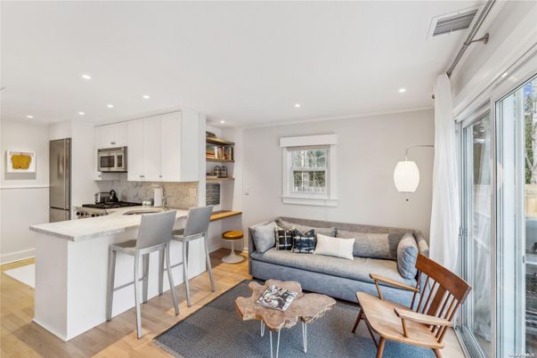 Interior, Kitchen, Living room, Pendant Lights, Recessed Lighting, Stainless Steel Appliances, Wood Texture Flooring