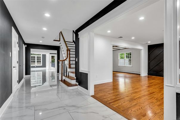 Empty room, Interior, Marble, Recessed Lighting, Wood Texture Flooring