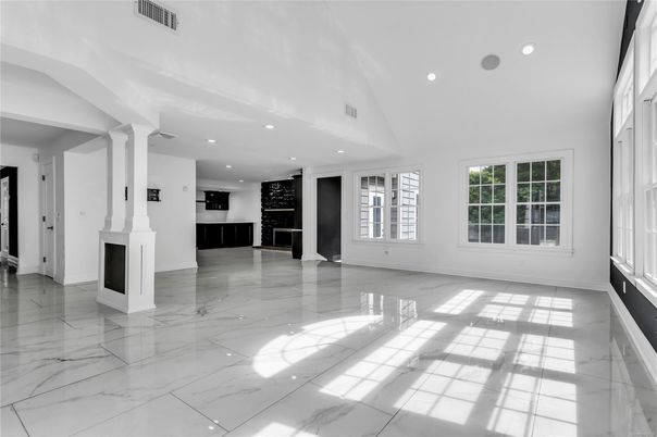 Empty room, Fireplace, Interior, Marble, Recessed Lighting