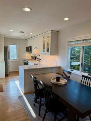 Dining room, Interior, Kitchen, Recessed Lighting, Wood Texture Flooring