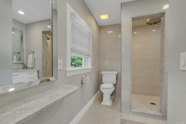 Bathroom, Glass Shower, Interior, Marble, Recessed Lighting