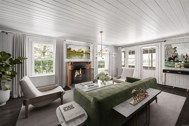 Dining room, Fireplace, Interior, Living room, Pendant Lights, Wood Texture Flooring