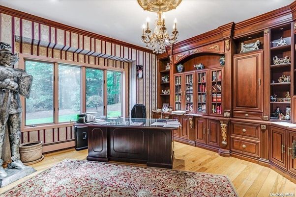 Chandelier, Home Office, Interior, Wood Texture Flooring