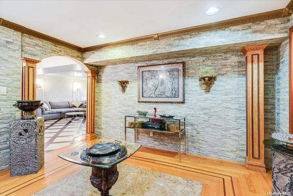 Interior, Recessed Lighting, Stone Walls, Wood Texture Flooring