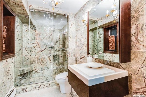 Bathroom, Glass Shower, Interior, Marble Walls