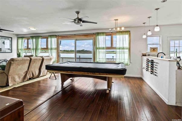 Billiard Table, Game Room, Interior, Living room, Pendant Lights, Wood Texture Flooring