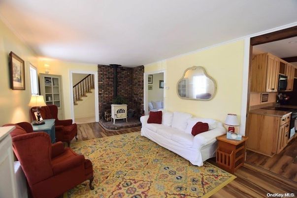 Interior, Living room, Stone Walls, Wood Texture Flooring