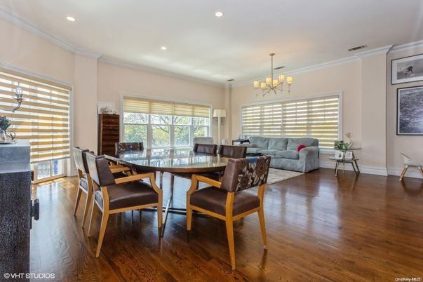 Chandelier, Dining room, Interior, Living room, Recessed Lighting, Wood Texture Flooring