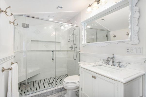 Bathroom, Glass Shower, Interior, Marble Walls, Recessed Lighting