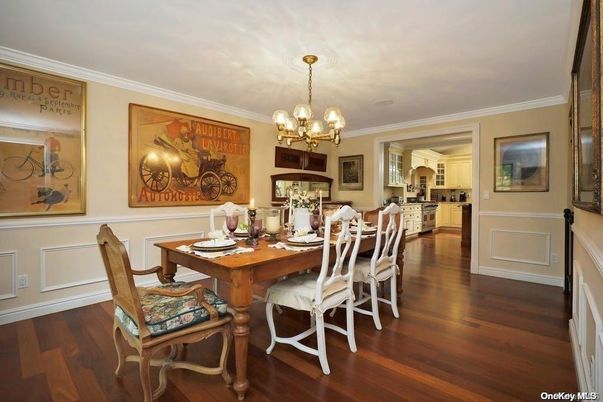 Chandelier, Dining room, Interior, Wood Texture Flooring