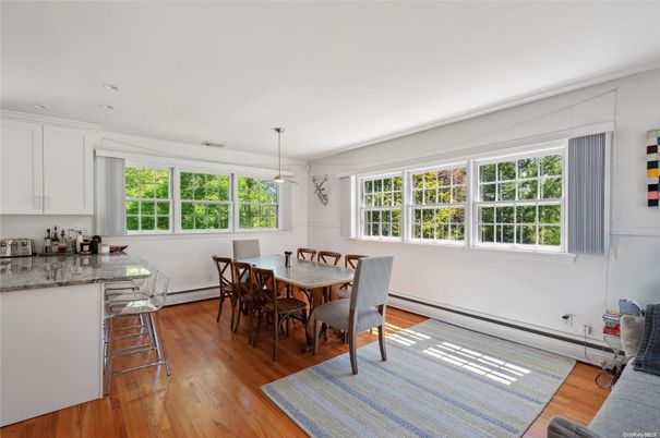Dining room, Interior, Pendant Lights, Wood Texture Flooring