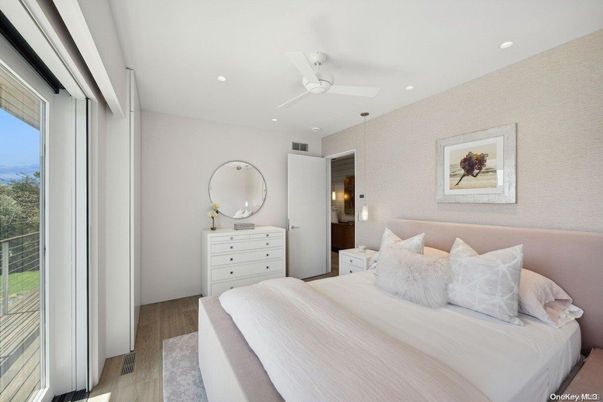 Bedroom, Interior, Pendant Lights, Recessed Lighting, Wood Texture Flooring