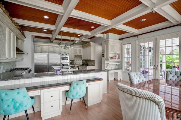 Interior, Kitchen, Pendant Lights, Recessed Lighting, Stainless Steel Appliances, Wooden Ceilings, Wood Texture Flooring