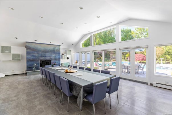 Dining room, Fireplace, Interior, Recessed Lighting
