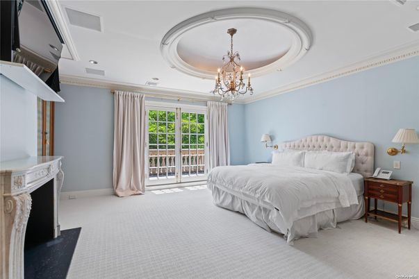 Bedroom, Chandelier, Fireplace, Interior
