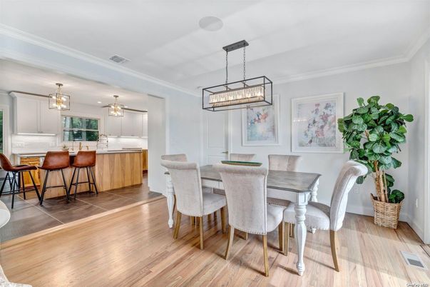 Dining room, Interior, Kitchen, Pendant Lights, Wood Texture Flooring