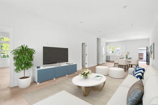 Dining room, Interior, Living room, Recessed Lighting, Wood Texture Flooring
