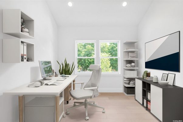 Home Office, Interior, Recessed Lighting, Wood Texture Flooring