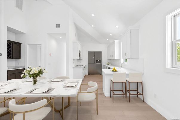 Dining room, Interior, Kitchen, Recessed Lighting, Wood Texture Flooring
