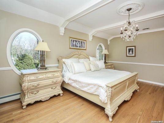 Bedroom, Chandelier, Interior, Wood Texture Flooring