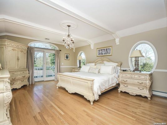 Bedroom, Chandelier, Interior, Wood Texture Flooring