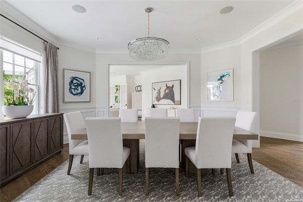 Chandelier, Dining room, Interior, Wood Texture Flooring