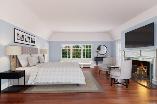 Bedroom, Fireplace, Interior, Wood Texture Flooring