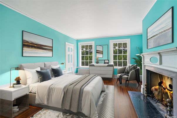 Bedroom, Fireplace, Interior, Wood Texture Flooring
