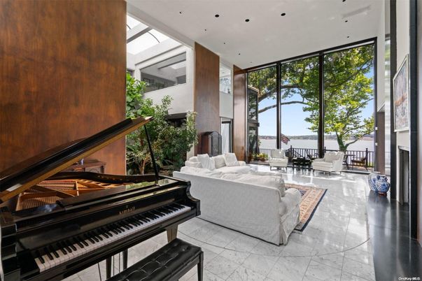 Fireplace, Interior, Living room, Marble, Piano, Recessed Lighting