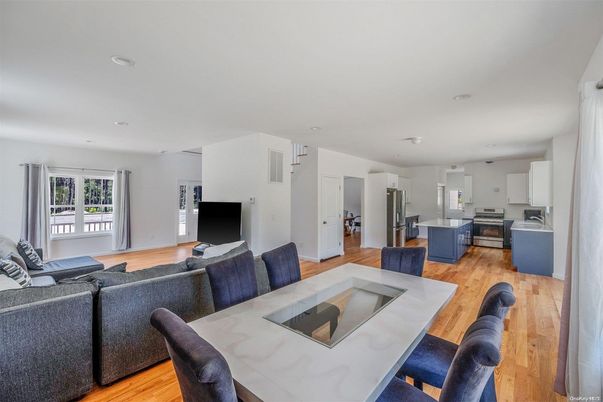 Dining room, Interior, Kitchen, Living room, Recessed Lighting, Wood Texture Flooring