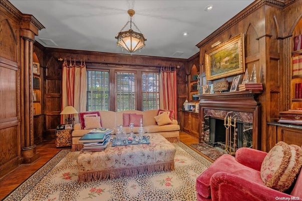 Fireplace, Interior, Living room, Recessed Lighting, Wood Texture Flooring, Wooden Walls